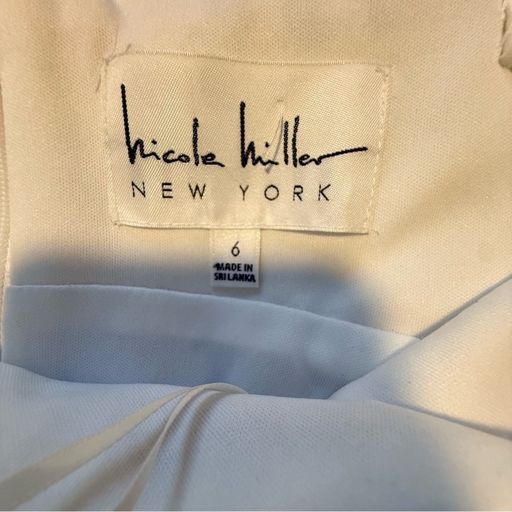 Nicole Miller NY Cocktail Dress Sheer Mesh Embroidered Aqua Mist Coral White - Picture 7 of 10
